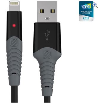 Scosche StrikeLine™ Rugged LED Charge & Sync Cable (Lightning USB) - Colour: Black
